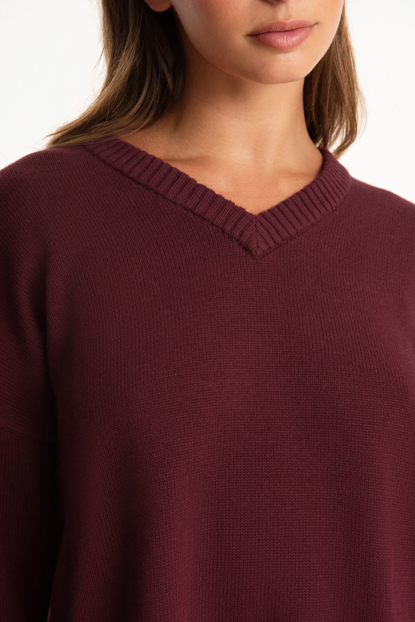 SET X PARKE COTTON V-NECK SWEATER - RHUBARB - Image 4