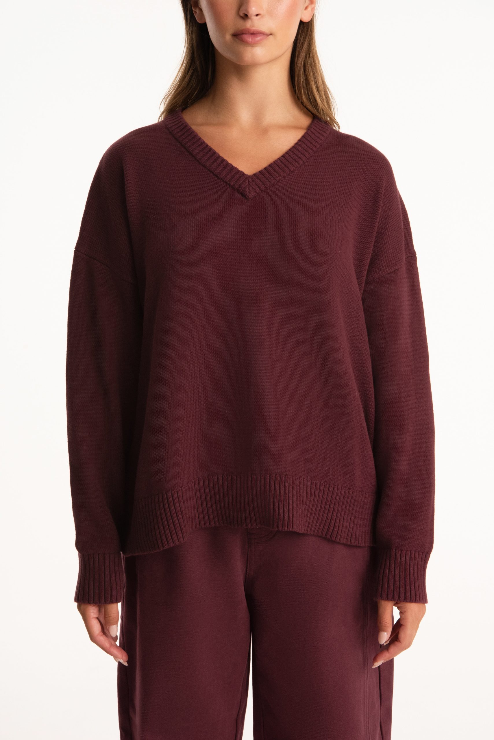 SET X PARKE COTTON V-NECK SWEATER - RHUBARB - Image 6