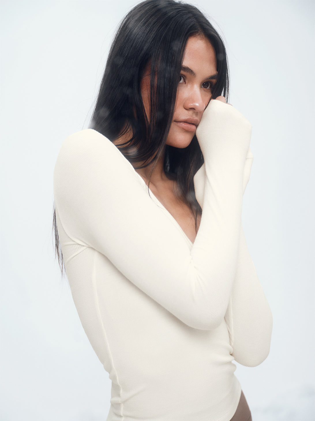 RIBBED MODAL BODY HENLEY - DUST - Image 2