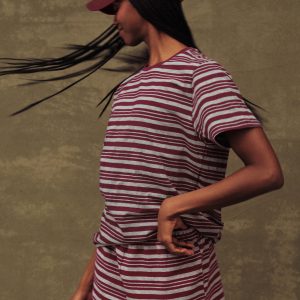 CLASSIC COTTON DAILY STRIPE BOYFRIEND TEE - SEPIA