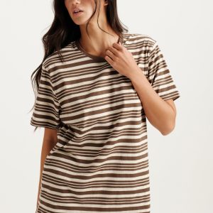 CLASSIC COTTON DAILY STRIPE BOYFRIEND TEE - GRAIN