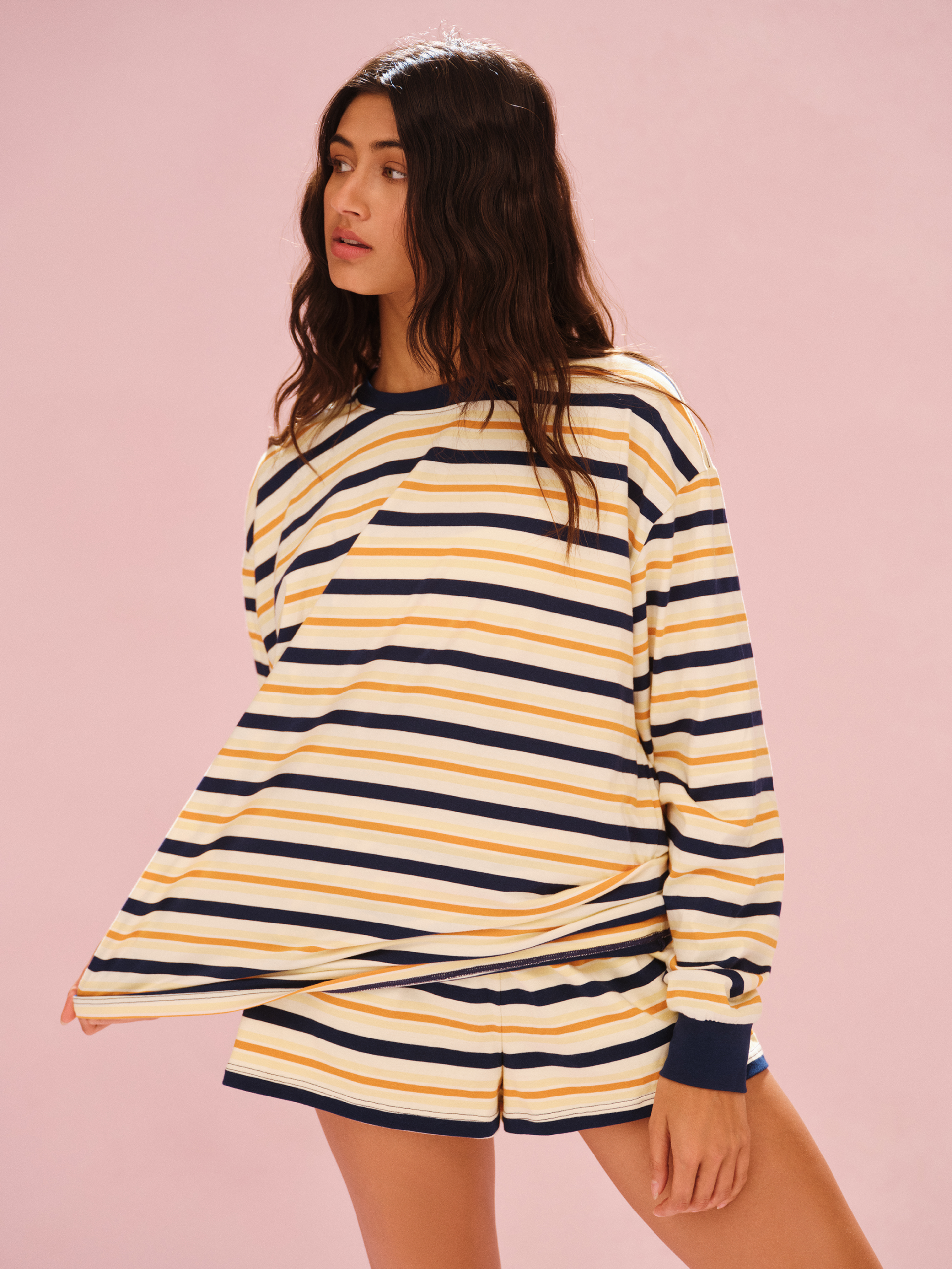 CLASSIC COTTON DAILY STRIPE CUFFED LONG SLEEVE - MELON - Image 3